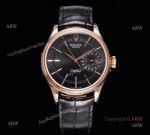 GM Factory Replica Rolex Cellini Date Black Dial Black Leather Strap Watch 